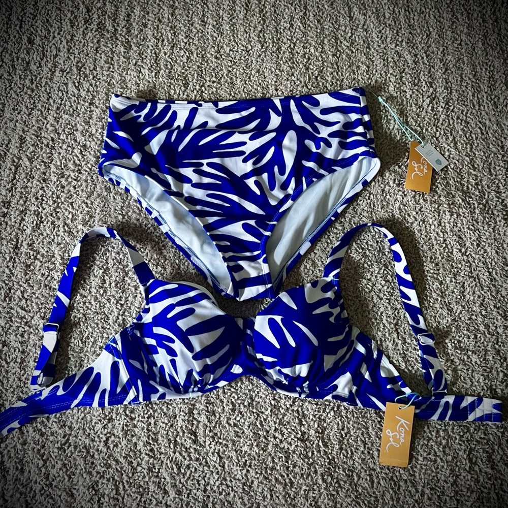 “Kona Sol” Blue & White Bikini Top & Bottom